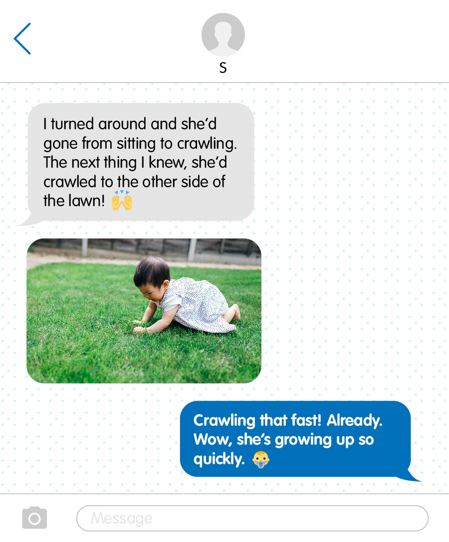 Text about baby starting to crawl