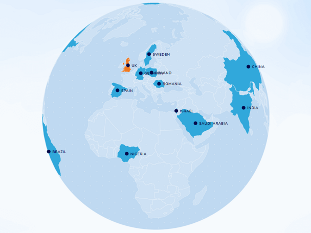 Globe with parenting index report countries highlighted