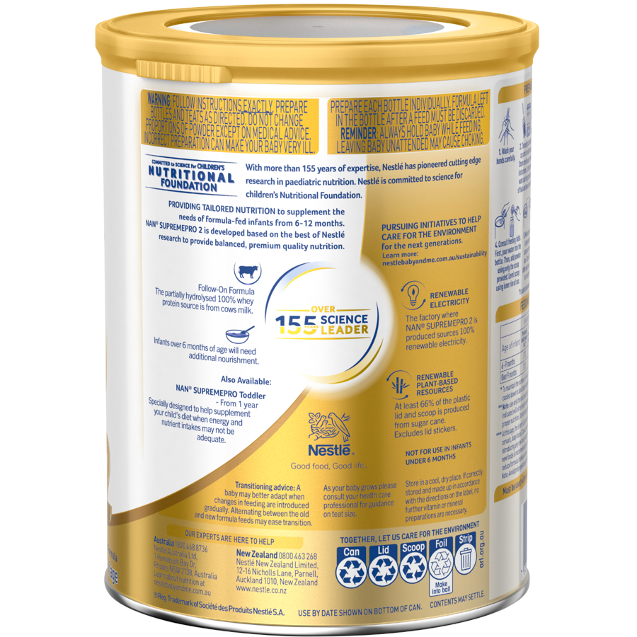 Nestlé NAN SUPREMEpro 2, Premium Follow-On Formula 6-12 Months – 800g Back middle