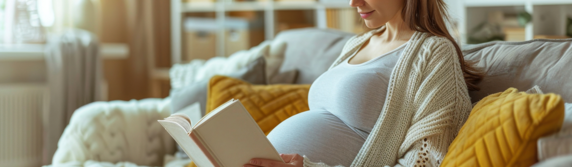 Pregnant lady reading a book